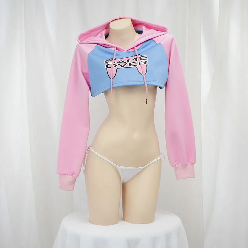 Anime Cosplay Bikini - هودي قصير بأكمام طويلة لطيف باللونين