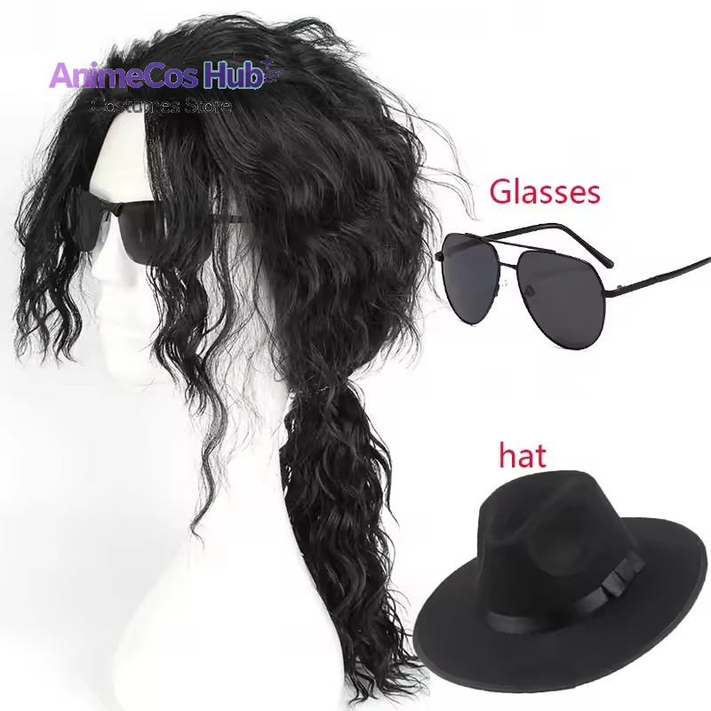Cosplay Anime Black Hair - باروكة شعر سوداء مجعدة متوسطة الطول