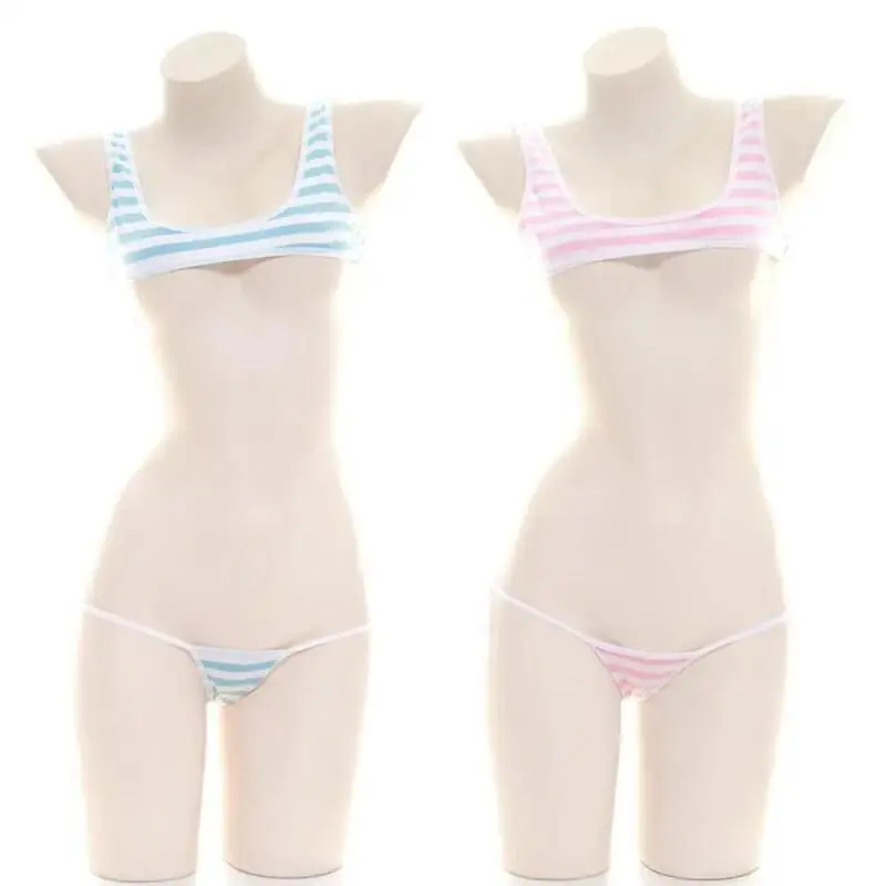بيكيني مخطط أزرق وأبيض على الط - مراجعة Anime Cosplay Bikini وسعره